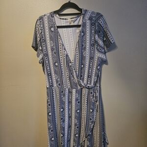 Derek Heart Blue and White Wrap Dress